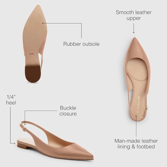 Coach Tan Leather Flats with Whipstitching - Picture 3 of 11